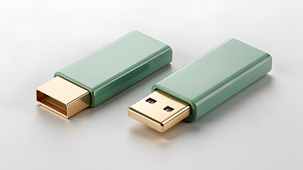 Two sleek green and gold usb drives are shown on a white background