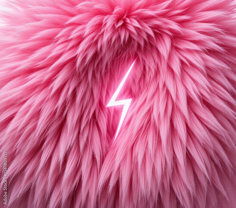 Fototapete violet thunder icon shape with fur. 3d furry texture design element isolated on white background. ad
