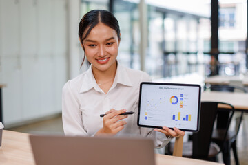 Accounting company provide finance and taxation planning for profitable cash flow, asian woman...