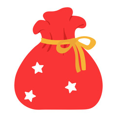 Red Christmas gift bag isolated on a white background. Colored icon, vector illustration, design element for card, invitations and christmas decor.