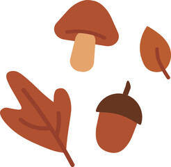 Autumn Nature Elements Set (Mushroom, Acorn, Fallen Leaves)