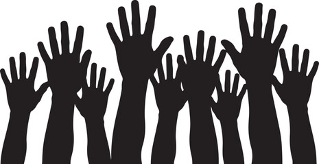 Obraz premium Diverse group of people raising their hands in unity and celebration silhouette