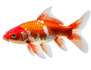 Red and White Koi Fish Swimming Gracefully, Side View, isolated on transparent background