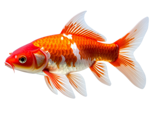 Red and White Koi Fish Swimming Gracefully, Side View, isolated on transparent background