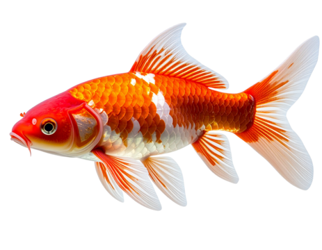 Red and White Koi Fish Swimming Gracefully, Side View, isolated on transparent background