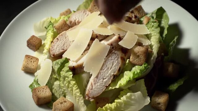 Gourmet-style Caesar salad with romaine lettuce, croutons, Parmesan, and creamy Caesar dressing.
