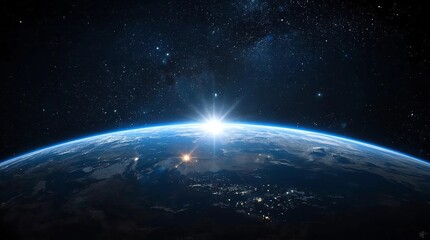 Obraz premium blue sunrise, view of earth from space
