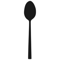 Black spoon icon in flat style. Simple kitchen utensil symbol used for eating, cooking, or serving food. Ideal for culinary, restaurant, recipe, or kitchen-related themes.