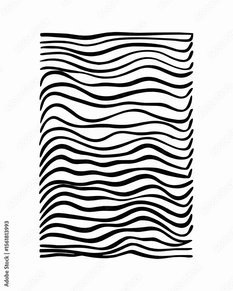 Poster black and white abstract pattern featuring a series of horizontal wavy lines stacked vertically on p
