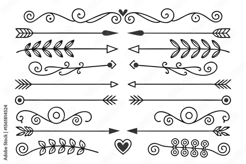 Fototapete Decorative Divider Set with Elegant Curved Lines, Swirls, and Floral Elements in Black Vector. Ornate Design Elements for Creative Invitations and Layout Projects.

