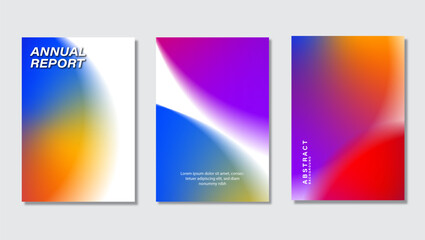 Set of abstract gradient posters with smooth color blending in vibrant tones of blue, red, orange, and purple. Clean and modern design suitable for annual reports.