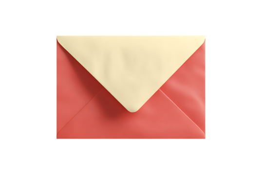 A coral pink envelope with a cream colored liner.  Perfect for stationery, mail, or messaging concepts.