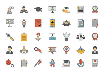 Collection of Educational and Professional Development Icons Representing Achievement Learning and Career Growth