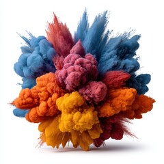 Explosion of colorful powder in mid air isolated on white background