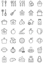 A Collection of Hand Drawn Kitchen Utensils Food Ingredients and Cooking Appliances Representing Culinary Arts and Gastronomy