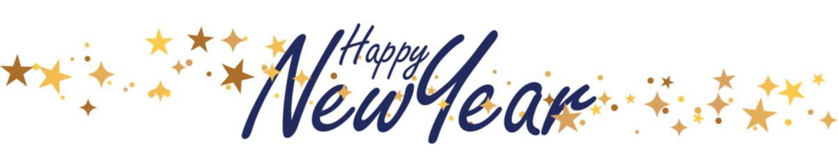 Happy New Year lettering with sparkling stars. Party concept banner design