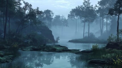 Temperate rainforest with rich biodiversity and misty ambiance