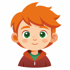 Obraz premium cute redhead boy, red hair boy, ginger boy, adorable child, young boy, happy boy, cartoon boy, boy portrait, child illustration, redhead kid, white background, flat design, redhead avatar, boy clipart