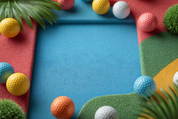 Colorful Golf-Themed Background with Golf Balls and Grass