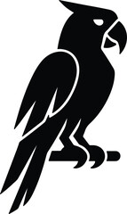 Silhouette parrot perched on branch exotic tropical bird vector Illustrator
