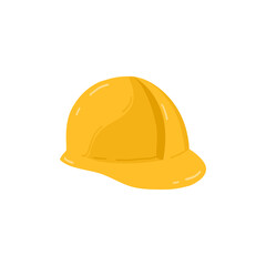 A bright yellow cartoon construction helmet sits prominently against a white background, symbolizing safety and protection for workers on job sites in various industries and environments.
