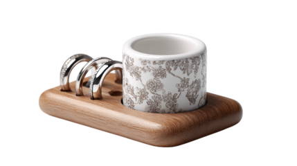 A ergonomic engraved ring holder, white background --ar 16:9