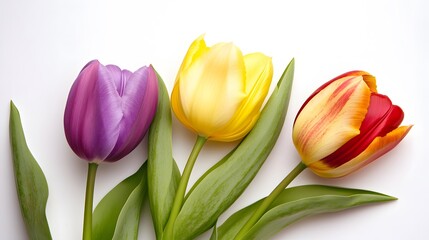 Obraz premium Vibrant Spring Tulips, Purple, Yellow, Red Flowers Bouquet