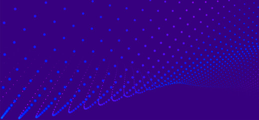 Abstract background with dynamic color wave. Futuristic dotted wave of bright particles. Colorful background for presentation design. Wide format 3D illustration. Weave effect.