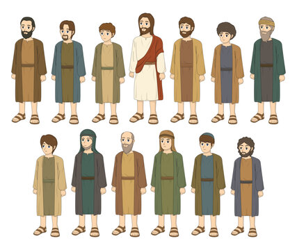 illustration of jesus and 12 disciples in japanese anime style