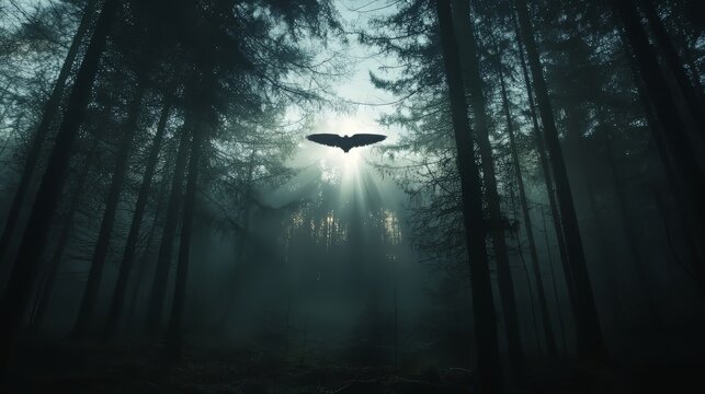 Aerial 4k footage flying through trees in a forest for a dramatic reveal - Powered by Adobe