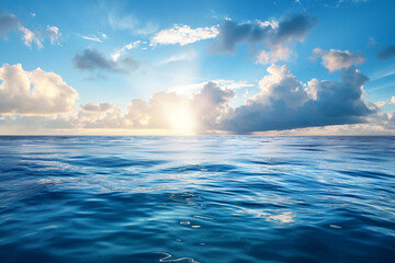 Obraz premium Majestic ocean view at sunset with clear blue waters and dramatic cloud formations in the sky. Generative AI