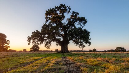 Fototapeta premium Shady tree in the meadow. Generated image AI