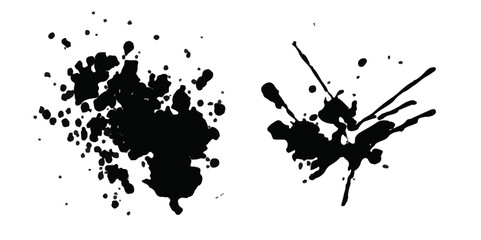 Black and gray ink splashes on clean white textured.