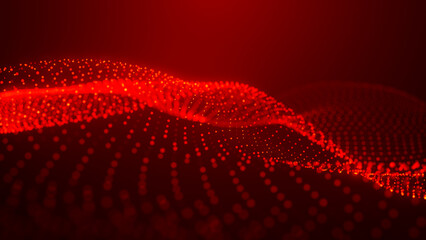 Abstract background with dynamic color wave. Futuristic dotted wave of bright particles. Colorful background for presentation design. Wide format 3D illustration. Weave effect.