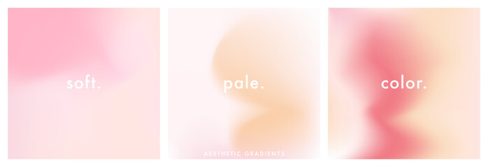 Peach pink soft gradient background. Abstract aura light color texture. Set of 3 square vector aesthetic fuzz pink beige pale bg for poster, banner, social media, beauty, cosmetics and wedding design