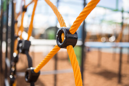 Detail of rope on playground climbing net