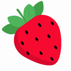 Obraz premium Vibrant flat illustration of a juicy red strawberry with green leaves on a white background