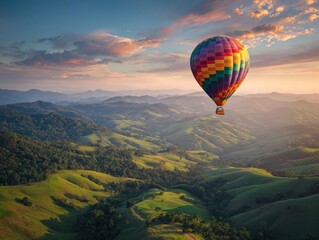 Hot Air Balloon Flight Over Hills