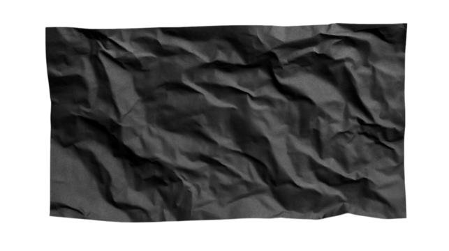Wrinkled black paper isolated on white background
