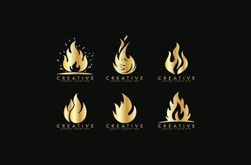 Fire and Flames Collection Logo, Icons, and Badges Golden vector design 