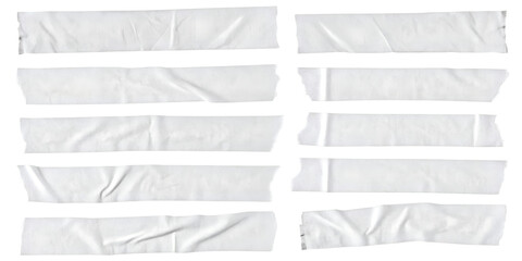 Collection of White Masking Tape Strips with Torn Edges on a White Background