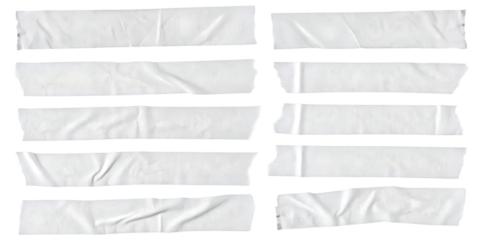 Collection of White Masking Tape Strips with Torn Edges on a White Background