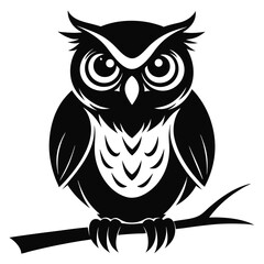 Detailed Owl Silhouette on Branch Perfect for Nature Wildlife and Forest Animal Design