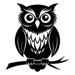 Elegant Owl Silhouette Sitting on Tree Branch Ideal for Tattoo Logo and Vector Art Projects