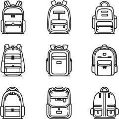 Backpack Black Line Editable Icons set