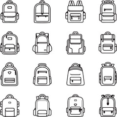 Backpack Black Line Editable Icons set