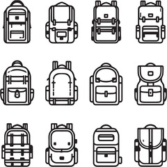Backpack Black Line Editable Icons set