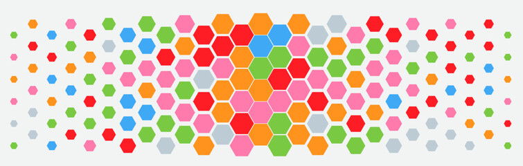 Abstract colorful geometric background. Hexagonal pattern with gradation. 10 Eps editable. Halftone hexagonal retro simple pattern. Vector honeycomb