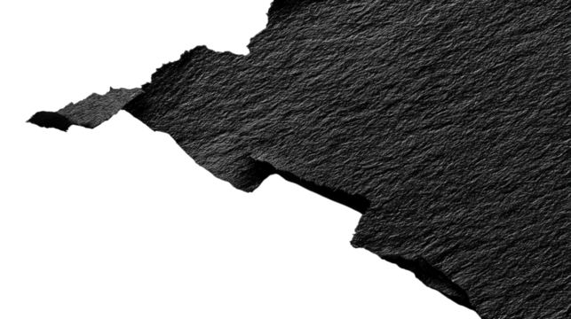 Abstract dark torn paper with textured surface isolated on white background