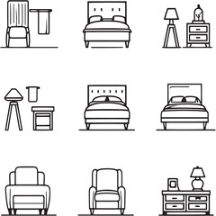 Bed Black Line Editable Icons set (